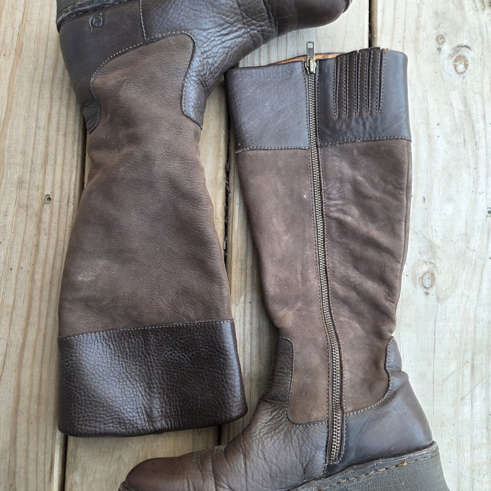 Born Size 8 Riding Boots, Lined Tobacco Brown Leather And Suede - Picture 2 of 9